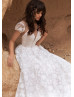 Ivory Lace Tulle Heart-shaped Back Elegant Wedding Dress